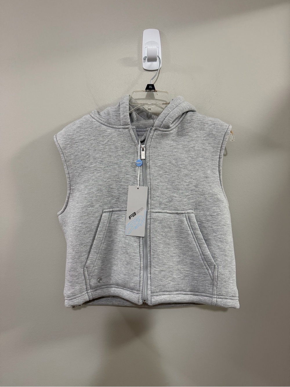 NWT FB Sister Grey Sleeveless Zip Up Hoodie Vest NY Coquette Athleisure